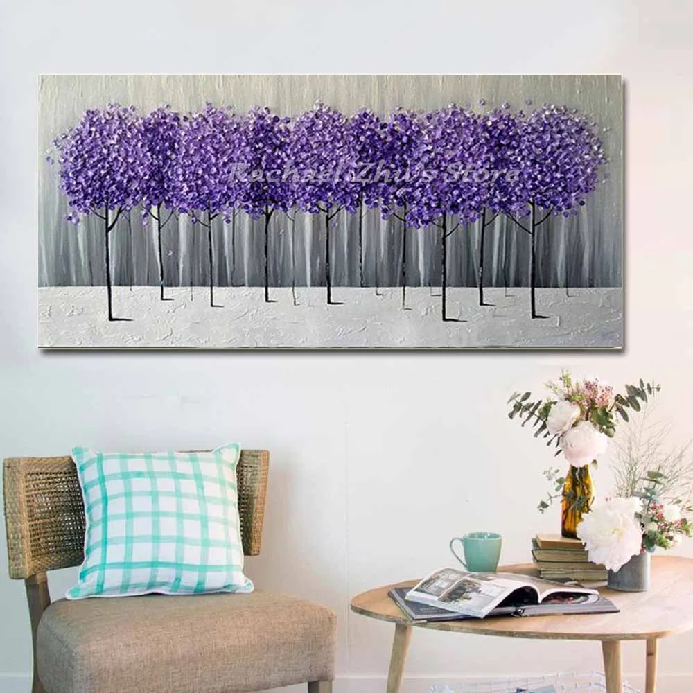 Ручная роспись абстрактные фиолетовые деревья пейзаж Толстая текстурированная