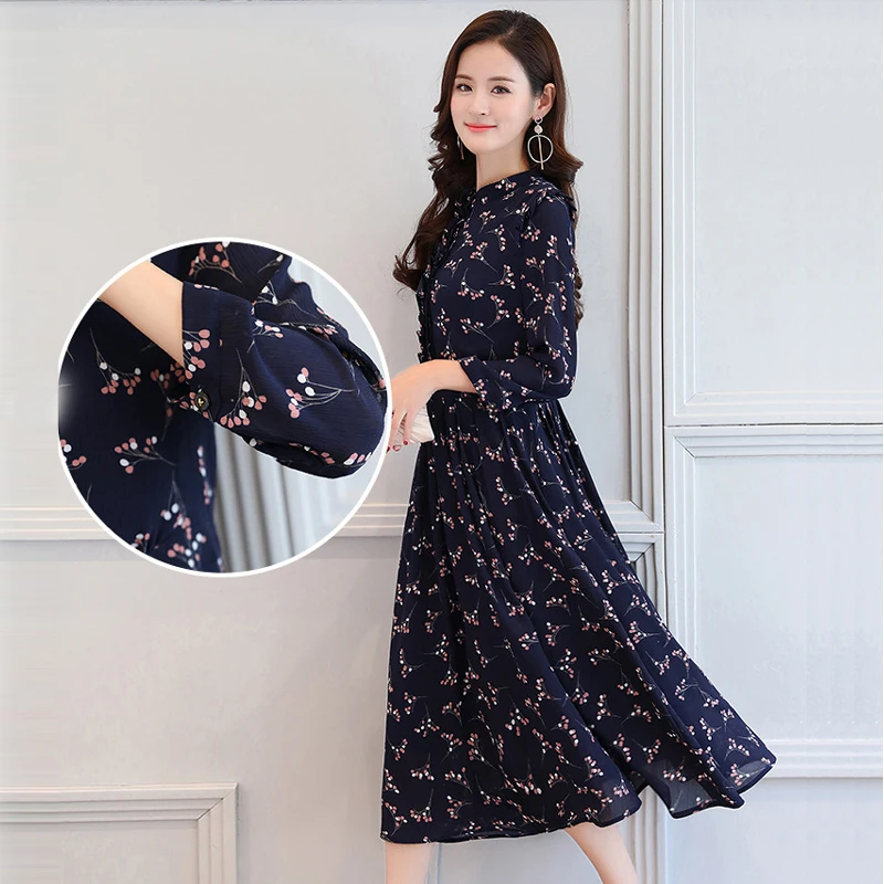 Women sexy chiffon clothing 2017 hot sale O-neck long sleeve beach style vestidos women casual spring autumn skirts 1887 | Женская