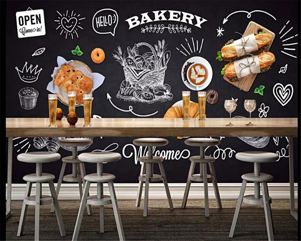 Beibehang Living Room 3D Blackboard Bakery Shop Wall Mural - Children's Wallpaper image 3