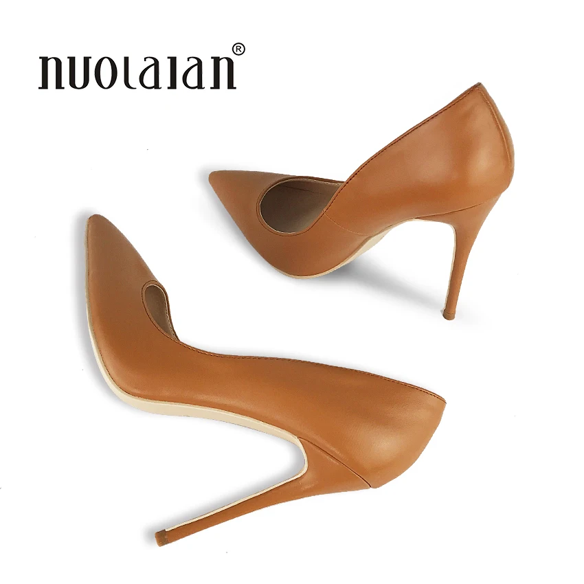 Женские туфли лодочки на высоком каблуке коричневого цвета с острым носком|high heel