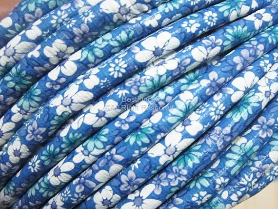 

PU leather Ethnic cord Blue ethnic flower leather wrap cord