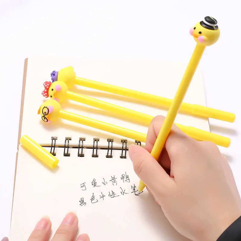 4pcs Kawaii Cartoon Duck 0.5mm Black Ink Gel Pen Marker School Office Supplies Student Exam Writing Drawing Stationery Gift | Канцтовары