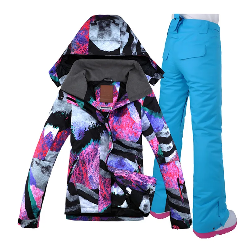 with blue pant Сноуборд лыжный костюм Gsou Snow женский зимний горнолыжный костюм,женский сноубордический костюм,женская спортивная зимняя горнолыжная одежда,горнолыжный костюм женский,спортивный костюм женский - Цвет: with blue pant