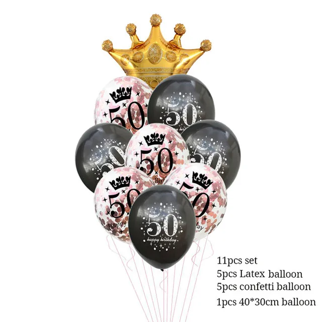 11pcs 50 balloons 30, 40, 50, 60 летних воздушных шаров с днем рождения, праздничные украшения для взрослых, черные золотые воздушные шары, 30, 40, 50 лет, вечерние сувениры - Цвет: 11pcs 50 balloons