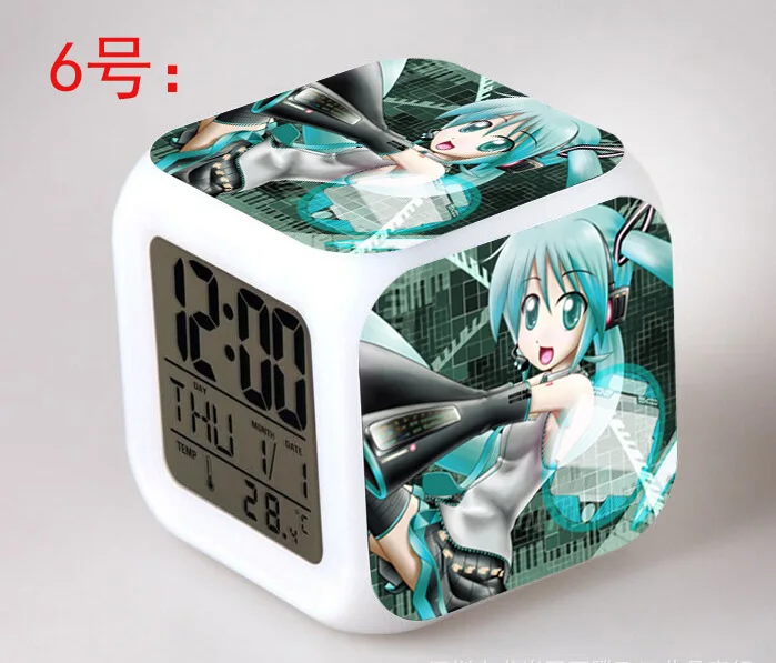 Японское аниме Hatsune Мику LED 7 цветов Flash Цифровой Будильники детский ночник Спальня часы Reloj Despertador - Цвет: 6