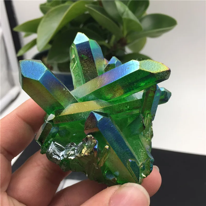 Зеленый аура Кристалл Титан висмута кремния кластера Rainbows Минеральная | Дом и сад