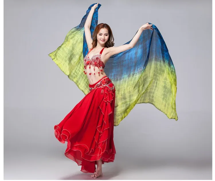 Шелк сцены Опора двойной Цвета Tie Dye легкая текстура шарф Для женщин танец Интимные аксессуары танец живота Шелковый Veil