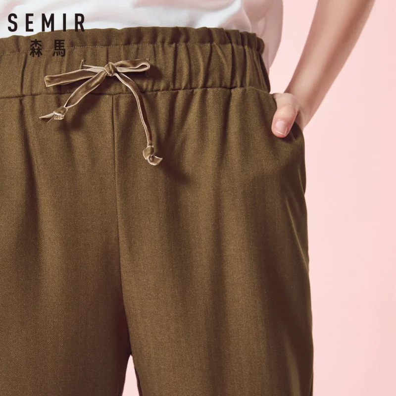 SEMIR женские укороченные брюки с эластичным поясом на шнурке завязками талии