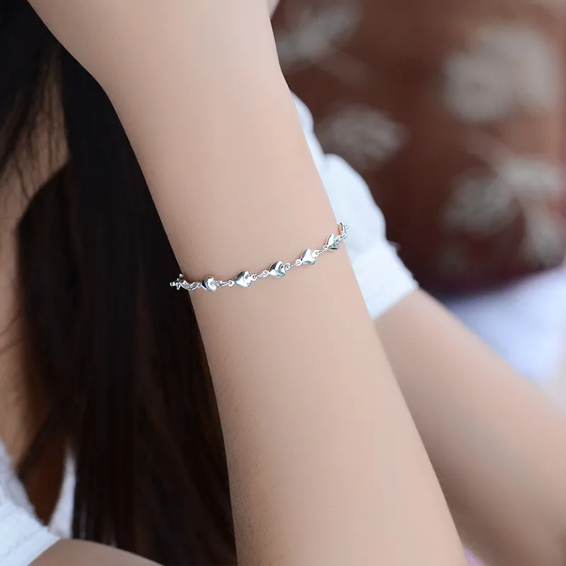 

TJP Latest Heart 925 Silver Bracelets For Women Jewelry New Fashion Girl Silver Anklets For Lady Party Accessories Hot Christmas
