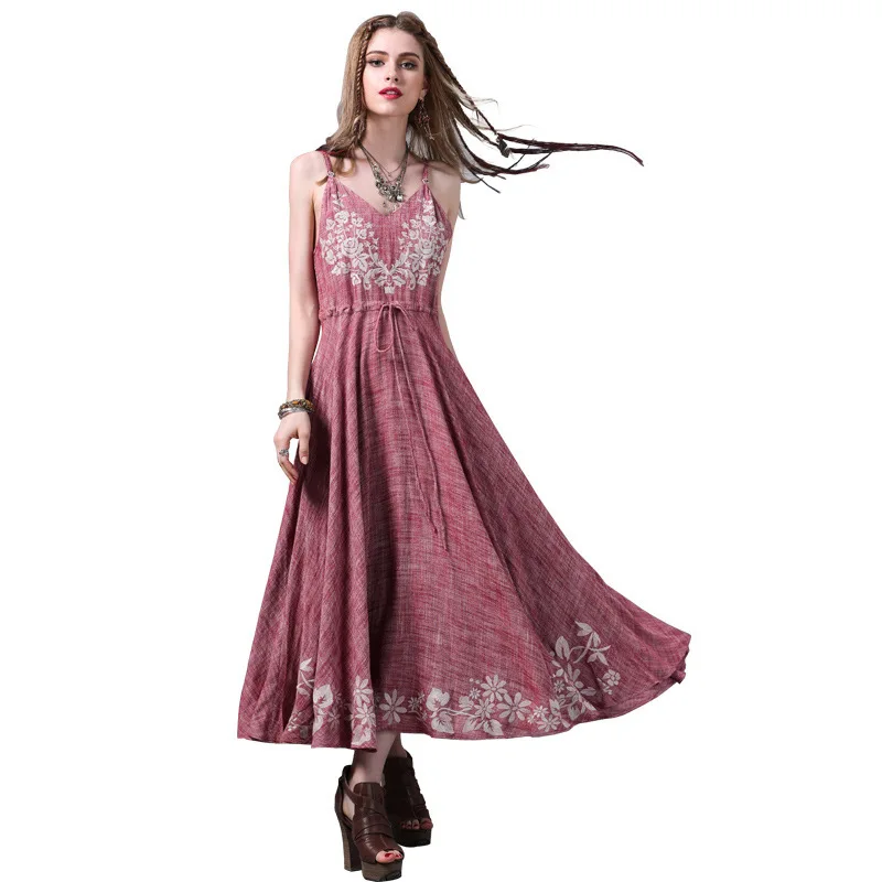 

National style 2019 summer dress spaghetti draw condole Cultivate morality embroidery dresses restoring ancient vestidos