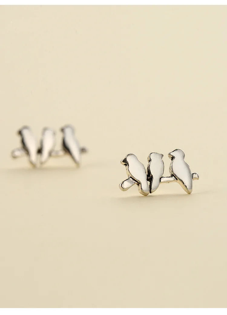 Cute Three Bird Stud Earrings Fashion 925 Silver Jewelry Pendientes Brincos Drop Shipping | Украшения и аксессуары