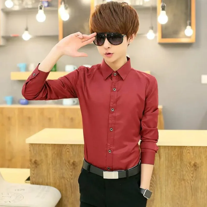 Молодой Для мужчин рубашка с длинными рукавами Junior Средняя школа студентов носит