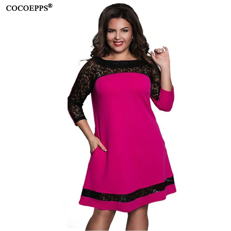 Женское кружевное платье с круглым вырезом большого размера | Женская одежда