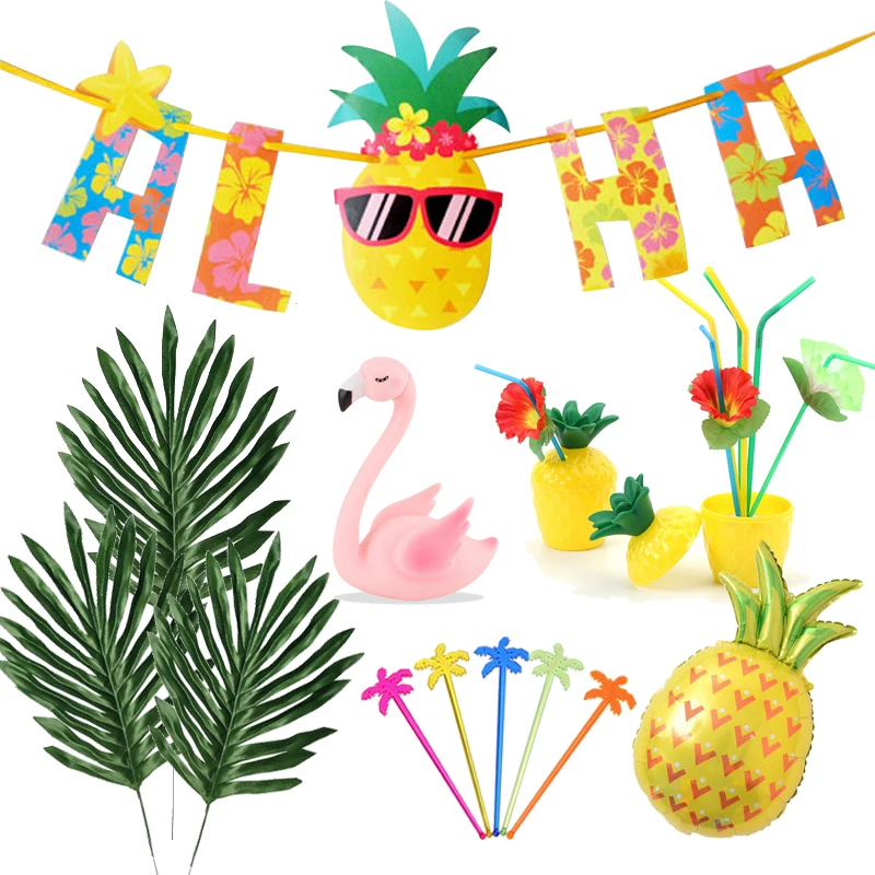 Гавайи участник Luau декоративный, с рисунком Фламинго ананас «Aloha» баннер для свадьбы и дня рождения летняя Гавайская тропическая вечерние Декор