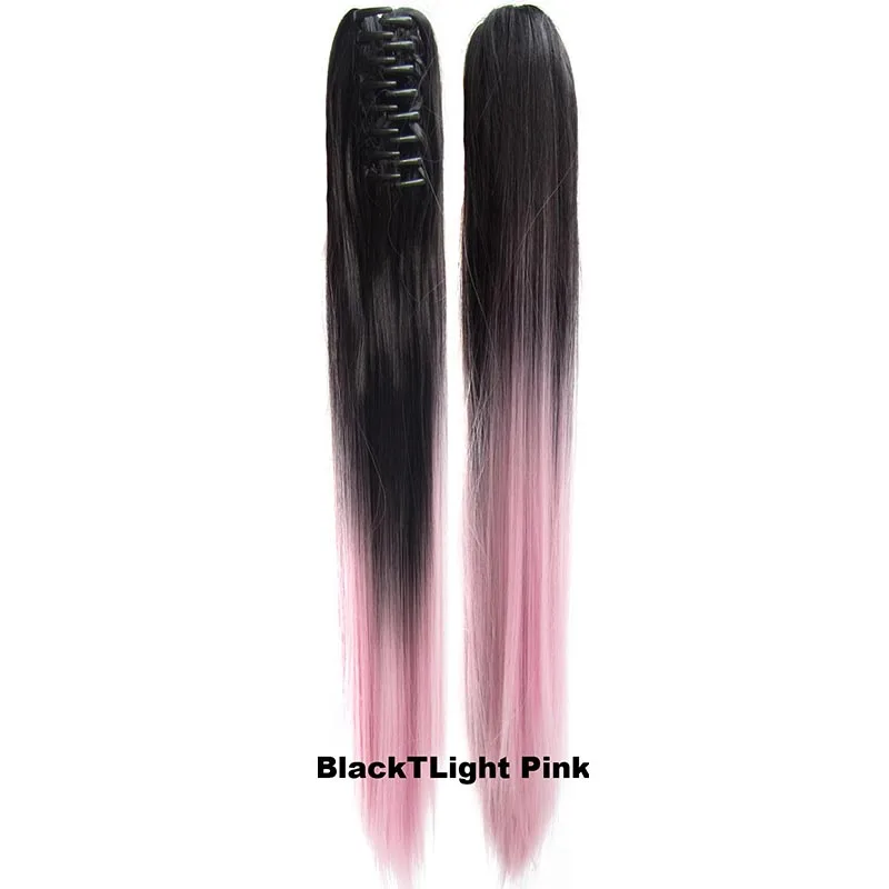Black T Light Pink DELICE Long Straight Claw Ponytails Ombre Color Heat Resistant Synthetic Hair Pony Tails Extensions For Women - Color: Black T Light Pink