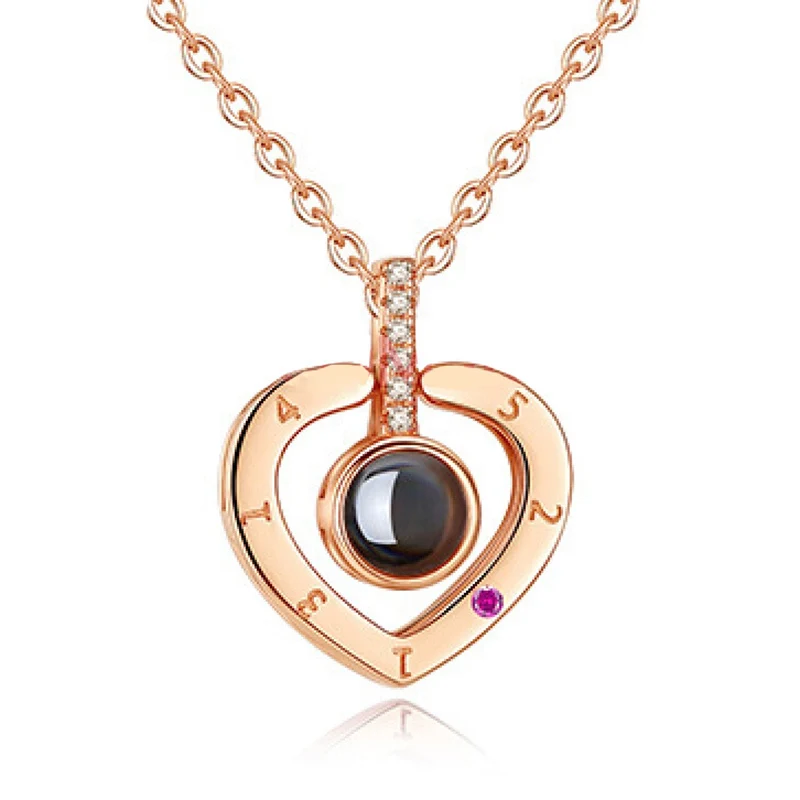 heart rose gold 100 языков I love you ожерелье кулон ожерелье Романтическая любовь память свадебное ожерелье - Окраска металла: heart rose gold