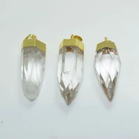 natural crystal quartz bullet point pendant for necklace gem stone jewelry clear quartz pendant with gold plating