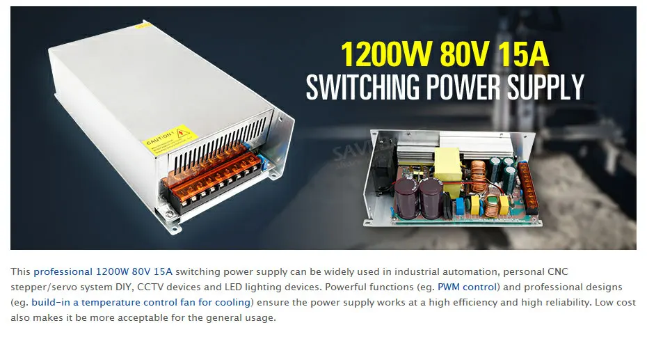 CNC шаговый двигатель/Серводвигатель импульсный источник питания 1200W 80V 15A PSU 110V220V