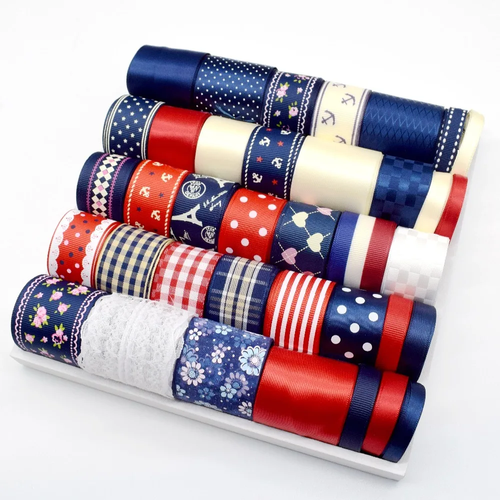 Темно синяя серия Grosgrain набор лент 37 метров Печать атласная лента DIY ленты тесьма