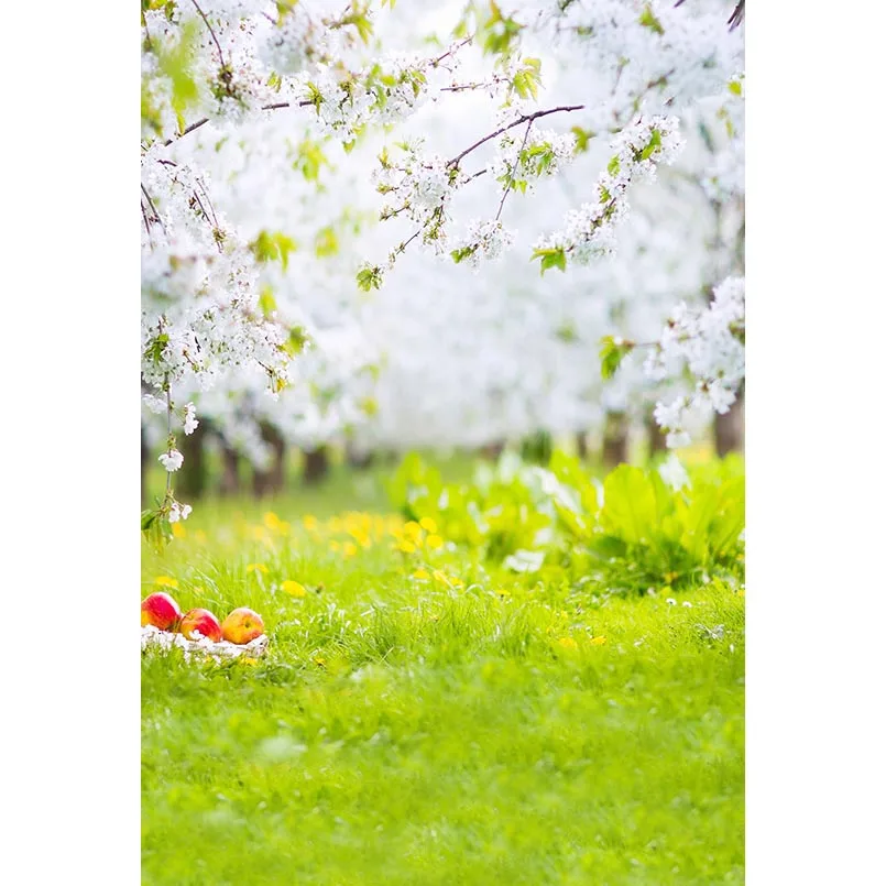 

5x7ft White Flowers Orchard Green Grass Washable One Piece No Wrinkle Banner Photo Studio Background Backdrop Polyester Fabric