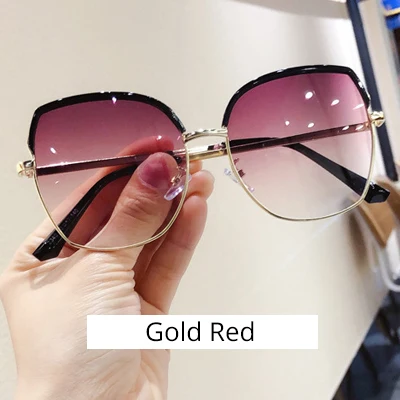 Gold Red Ralferty Elegant Ladies Sunglasses New Oversized Women Sun Glasses Female Big Frame Shades lunette soleil femme Oculo M2340 - Цвет линз: Gold Red
