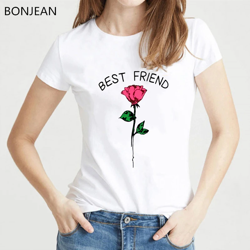Модная футболка для друзей женская с принтом Лучший Друг и Роза tumblr BFF femme