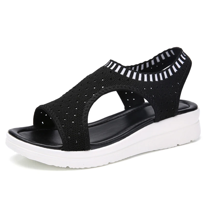 Летние женские босоножки; Новинка года; женская обувь на танкетке; пляжные сандалии из дышащей сетчатой ткани без застежки; обувь на плоской танкетке размера плюс 45