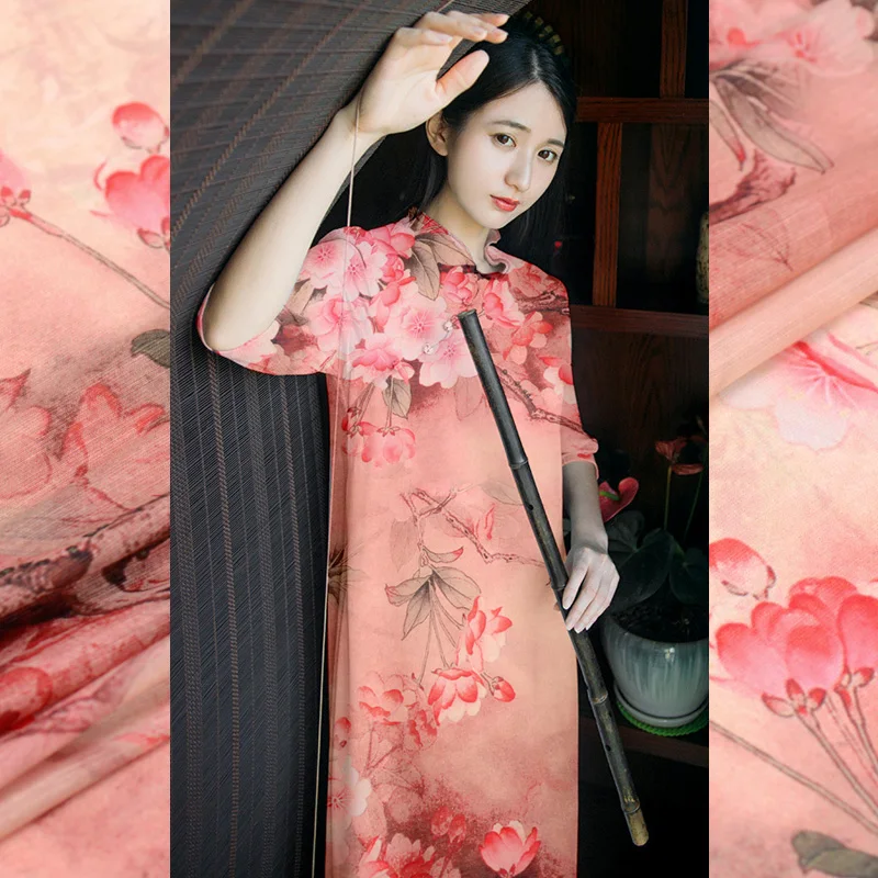 Шелковая льняная цифровая струйная шелковая конопля ширина 140 см тонкая ткань