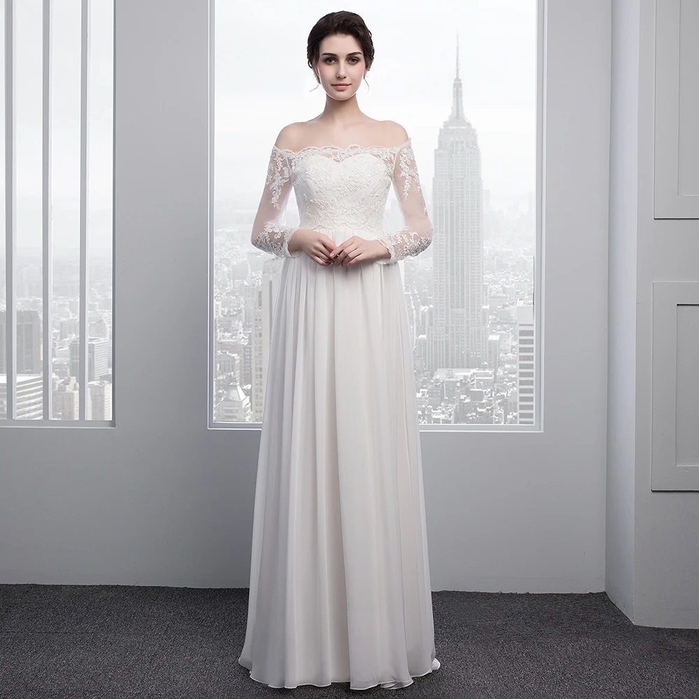 Wejanedress 2017 цвета слоновой кости Длинные рукава торжественные платья с открытыми