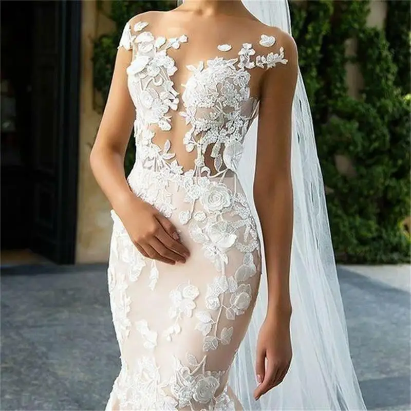 Sexy Backless Mermaid Wedding Dress Cap Sleeves Lace Applique Vestido De Novia Sweep Train Custom Made robe de mariee | Свадьбы и