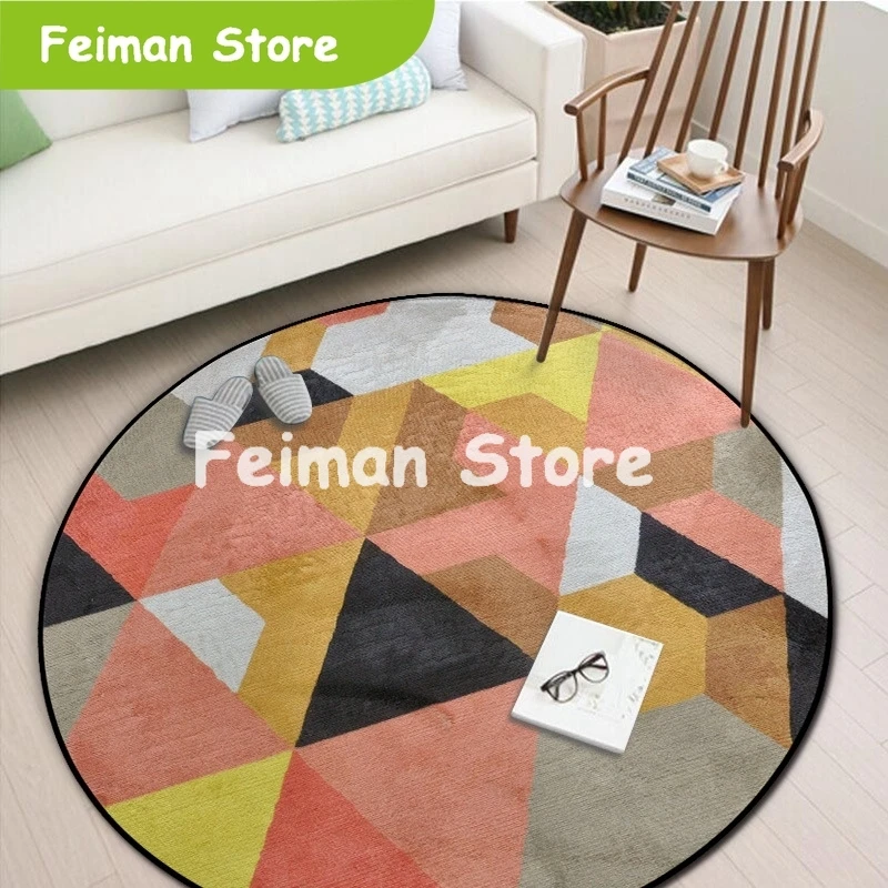 15MM Colorful Geometric Blocks Round Carpet Entrance Doormat Porch Bathroom Living Room Anti-Slip Wear-Resisting Kitchen Rugs | Дом и сад