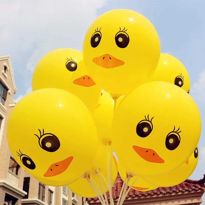 Print Yellow duck 10pcs 12Inch Dinosaur Balloon Happy Christmas New Year Ballon Clear Mickey Latex Balloons Baby Shower New Year Party Decor - Цвет: Print Yellow duck