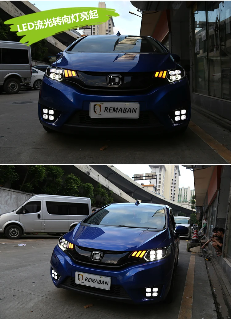 Автомобильный Стайлинг для Honda Fit/JAZZ- светодиодный автомобильный Головной фонарь в сборе светодиодный Demon Eyes DRL указатели поворота прожекторные линзы