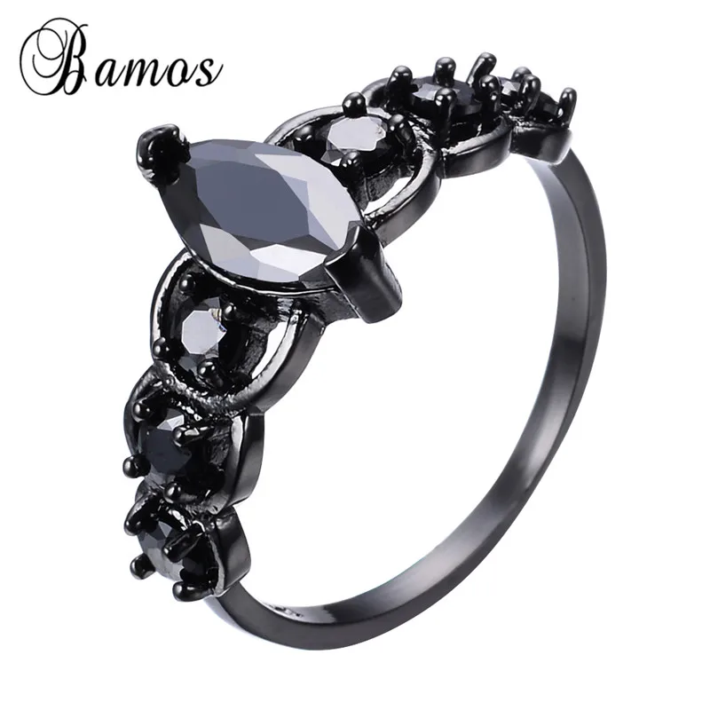 Black Мистическое фиолетовое/красное/зеленое циркониевое многоцветное кольцо Bamos с камнем по месяцу рождения, кольцо с черным золотом, обручальные кольца радуги для женщин - Цвет основного камня: Black
