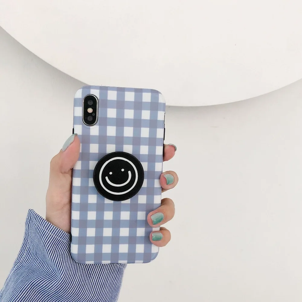 Colorful Grid Patterned Phone Case For iPhone 6 6s 7 8 plus XR X XS Max Back Cover Cute Smile Soft Cases Coque |