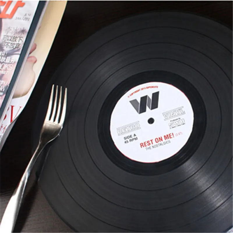 Wholesale 8pcs/lot Creative Silicone Retro Record Black Vinyl Table Mat Dining Plate Set Round Placemat Free Shipping | Дом и сад