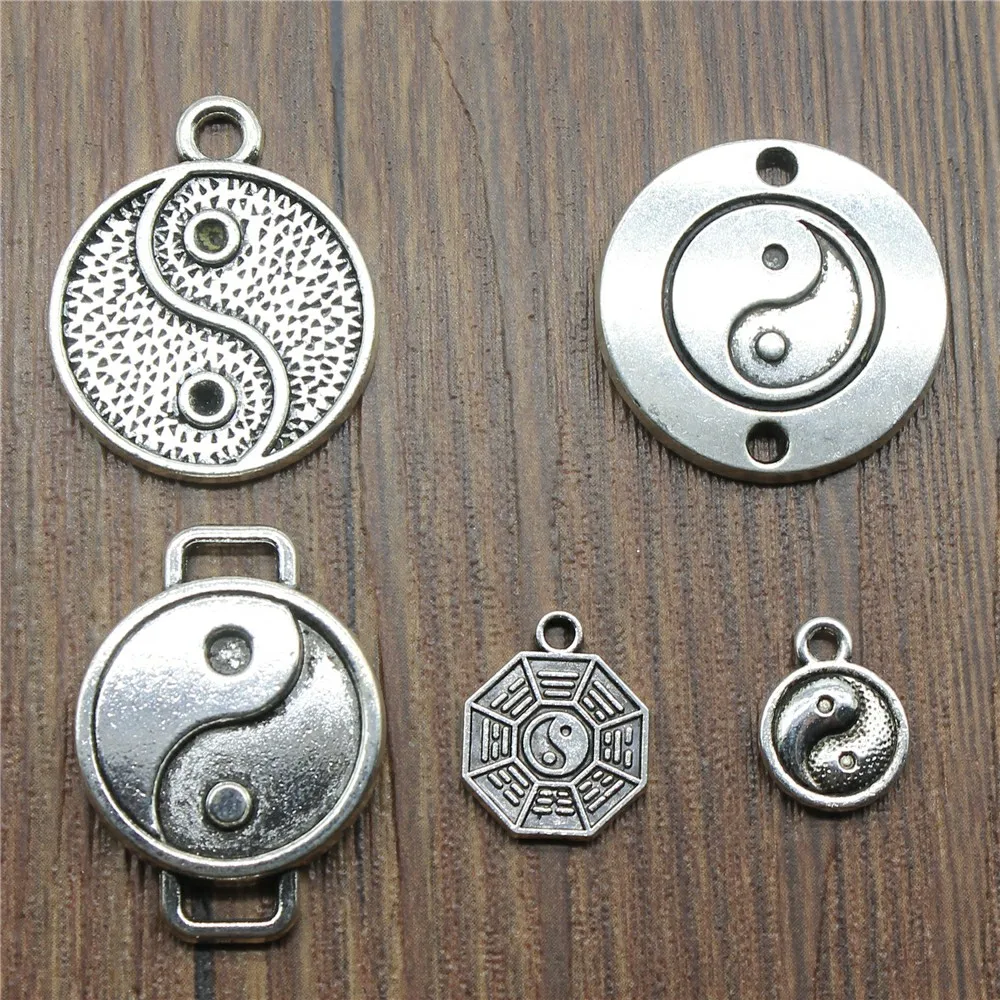 10 шт. античные серебряные подвески Ying & Yang для изготовления ювелирных изделий Tai Chi