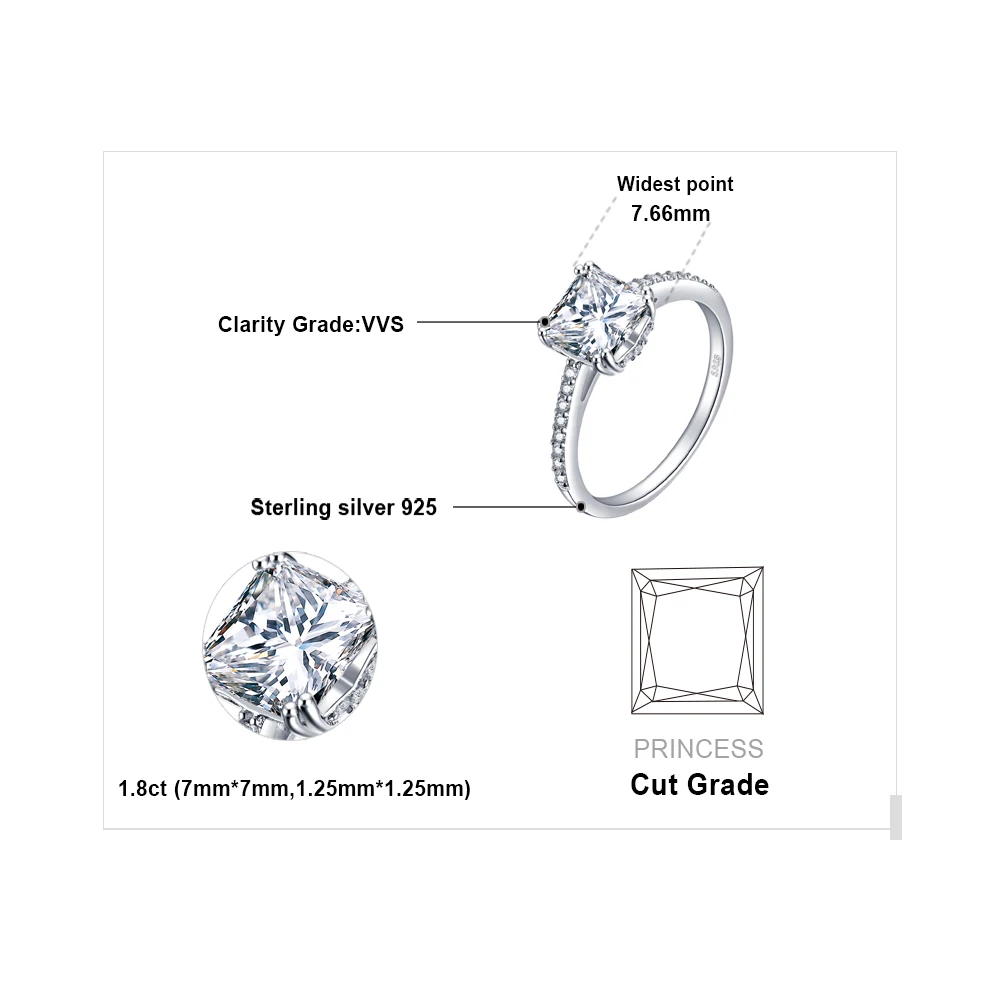 JewelryPalace 1.5ct Принцесса Cut Цирконий Юбилей Свадьба 925 серебряный перстень для Для