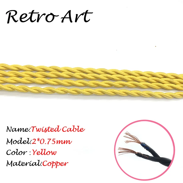 Yellow 2*0,75 мм античный тканевый витой кабель винтажный светильник проводной шнур лампы - Цвет: Yellow