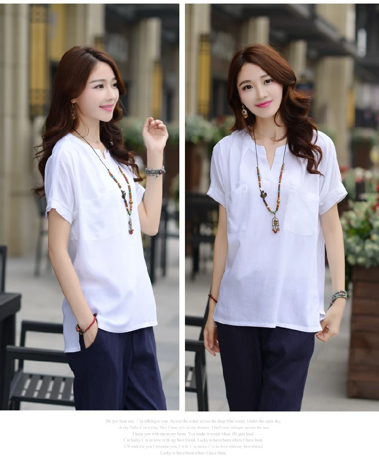 Блузка женская с коротким рукавом модная повседневная льняная рубашка топ лето