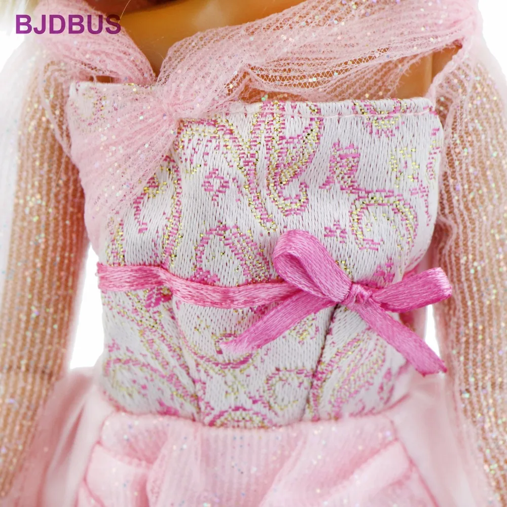 Модное платье принцессы розовое кружевное с длинными рукавами свадебвечерние