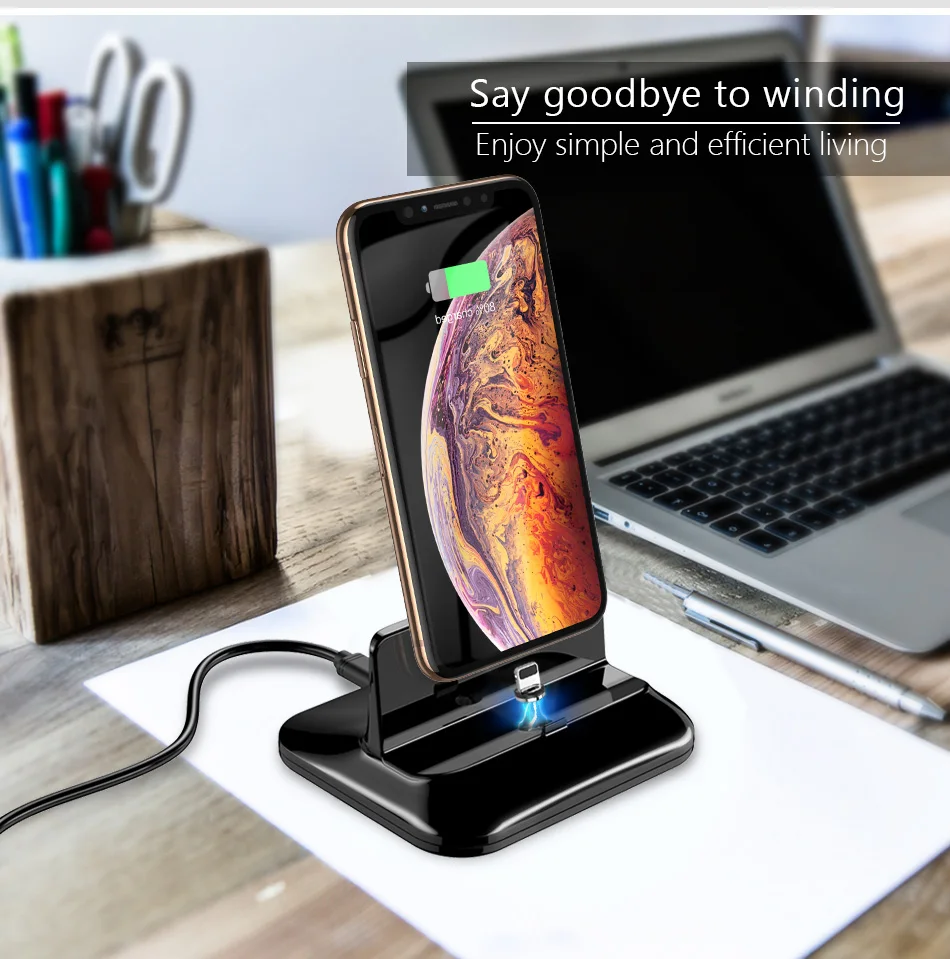 ACCEZZ Магнитная подставка для телефона держатель для iphone XR XS MAX X 8 7 6 6s 5 Plus type-C Micro USB Освещение настольное зарядное устройство для Xiaomi