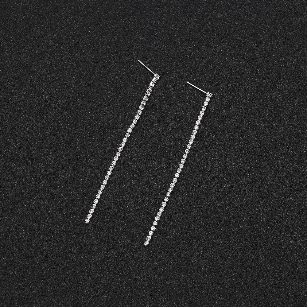 TREAZY 2019 New Simple Rhinestone Crystal Tassel Long Earrings for Women Jewelry Wedding Party Hanging Dangle pendiente | Украшения и