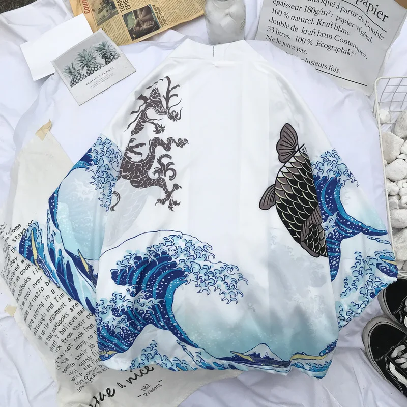 Мужская куртка кимоно в японском стиле с принтом Dragon Chimono костюм для косплея Yukata