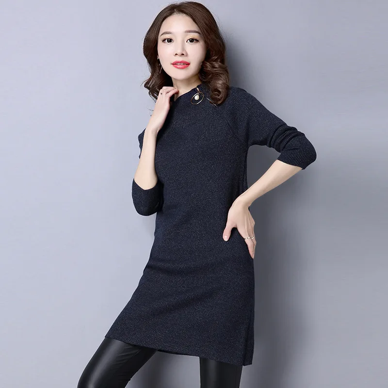 Женское повседневное платье длинное из хлопка с длинным рукавом осень зима