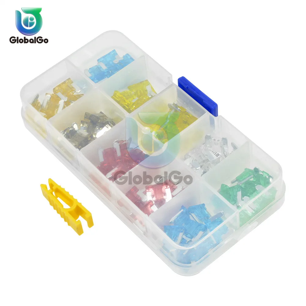 100 шт./лот мини плавкие предохранители Авто комплект предохранителей 5A 10A 15A 20A 25A 30A