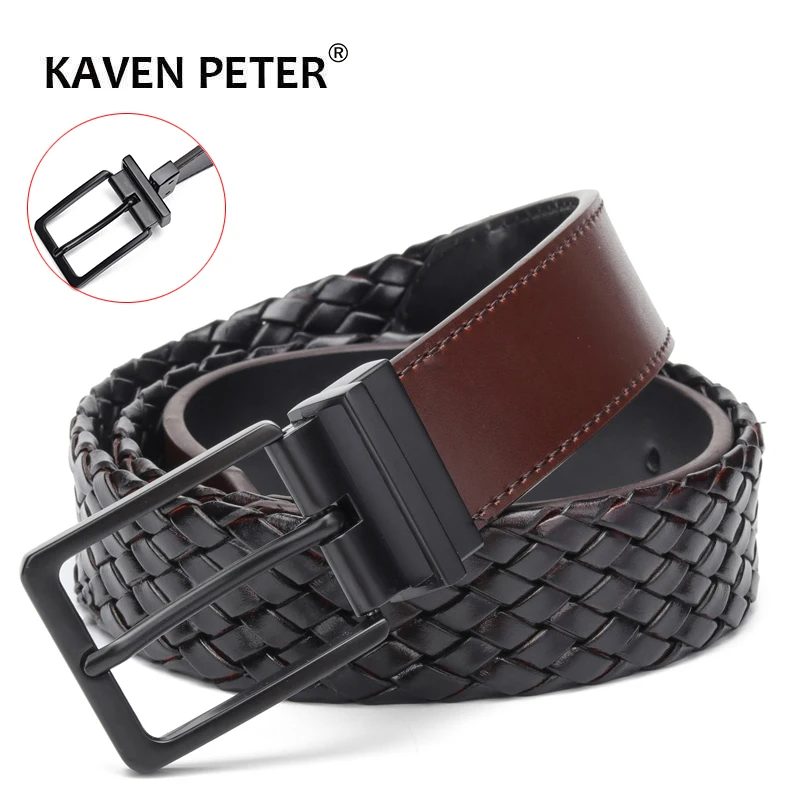 Designer Belts Men Reversible Knitted Leather Belt Fashion Male Rotated Buckle Germany Bonded Leather Braided Strap