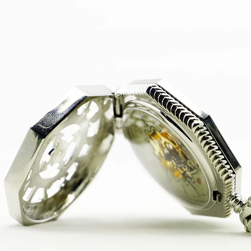 Silver Cross Cat Head Hollow Mechanical Pocket Watch Vintage Pendant Necklace Bracelet Steampunk Clock Gift