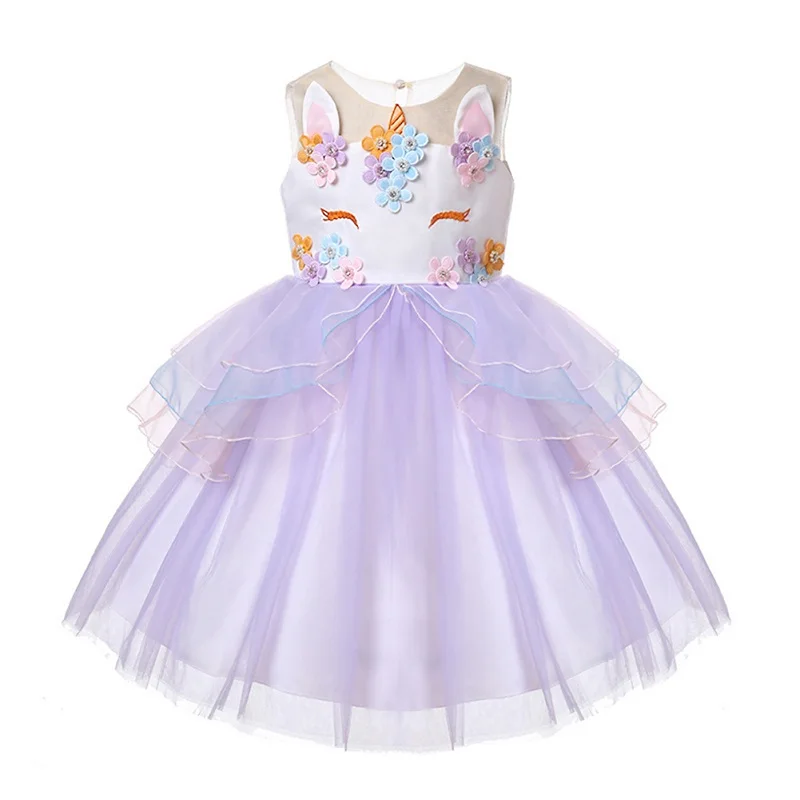 Purple Dress 01 YOFEEL/Детское платье с единорогом для девочек; многослойное нарядное бальное платье с вышивкой; платья принцессы для девочек; вечерние костюмы для свадьбы с единорогом - Цвет: Purple Dress 01