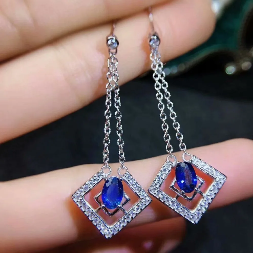 

shilovem 925 silver sterling natural Natural sapphire stud earrings fine Jewelry party trendy new plant jce040608agl